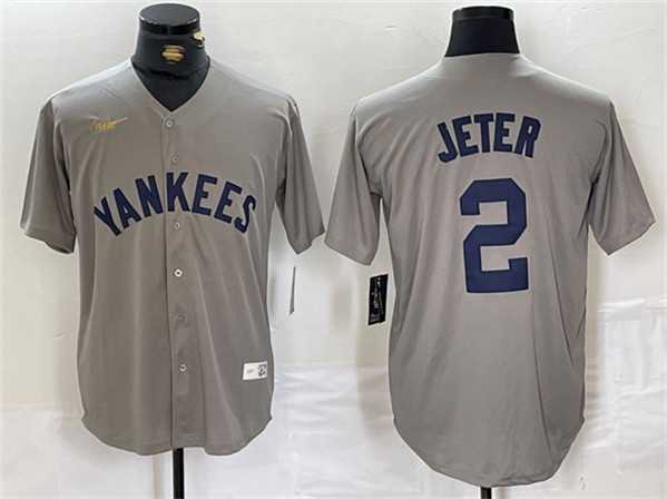 Mens New York Yankees #2 Derek Jeter Gray Cool Base Stitched Baseball Jersey